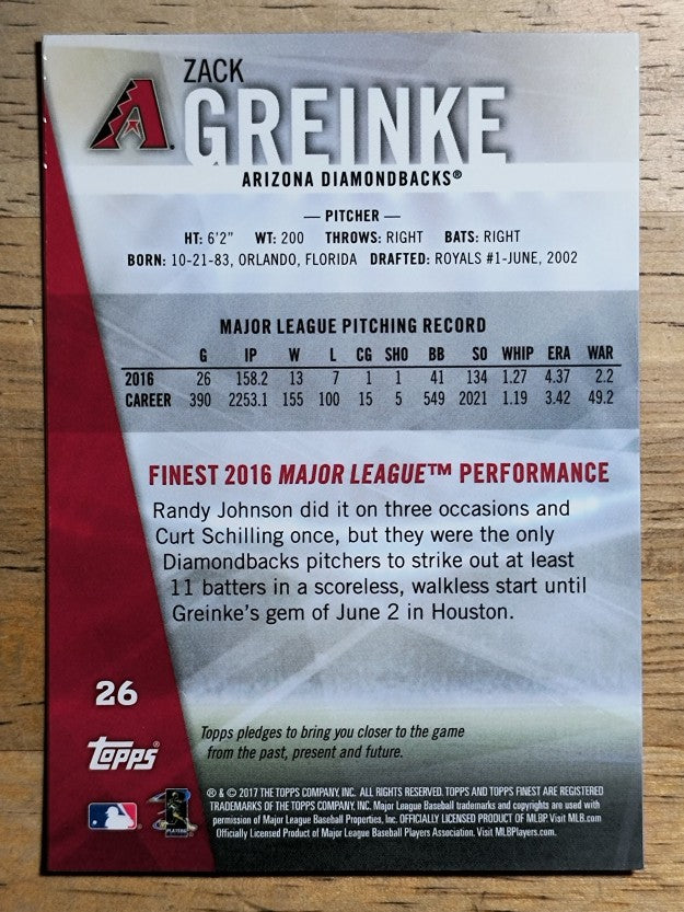 2017 Finest #26 Zack Greinke