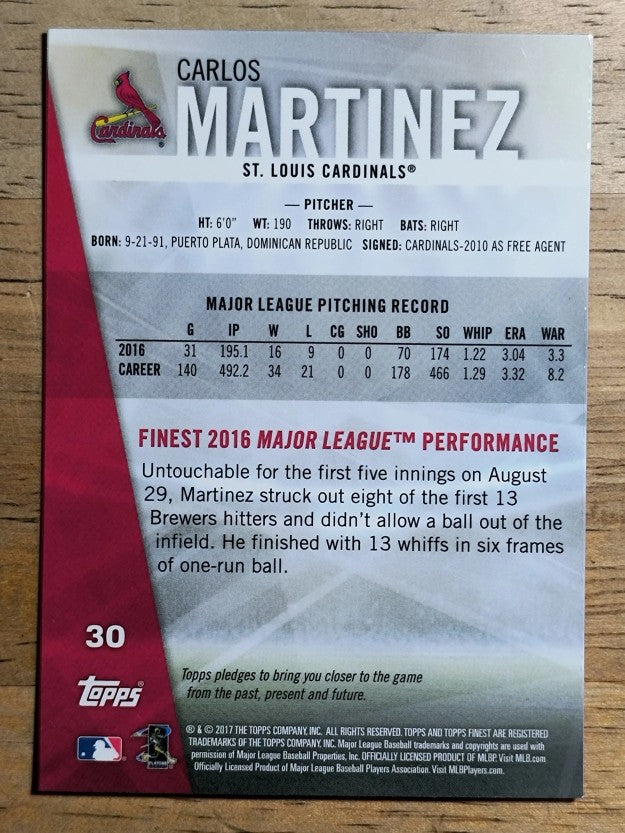 2017 Finest #30 Carlos Martinez