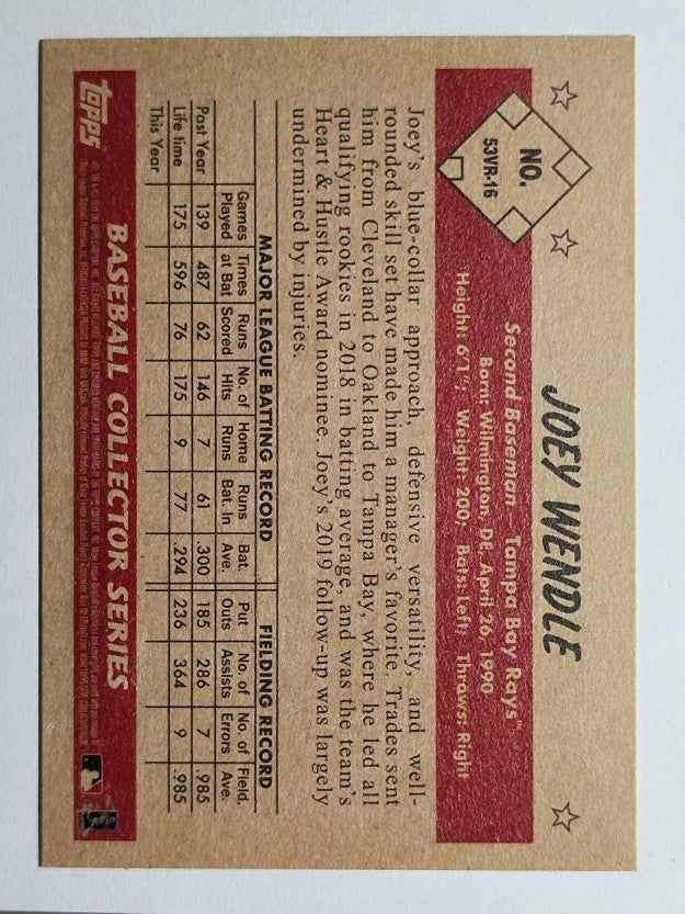 2019 Bowman Heritage #53VR16 Joey Wendle
