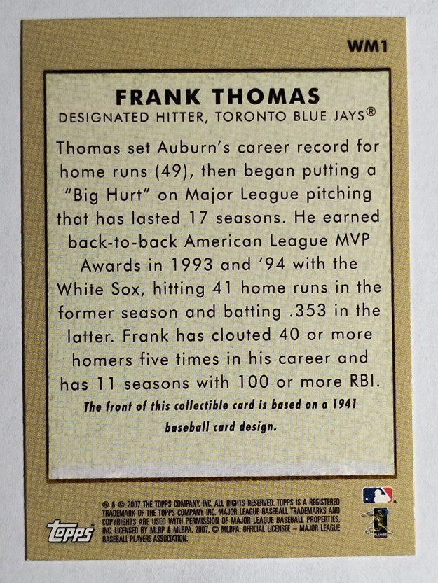 2007 Topps Wal-Mart #WM1 Frank Thomas 41 PB