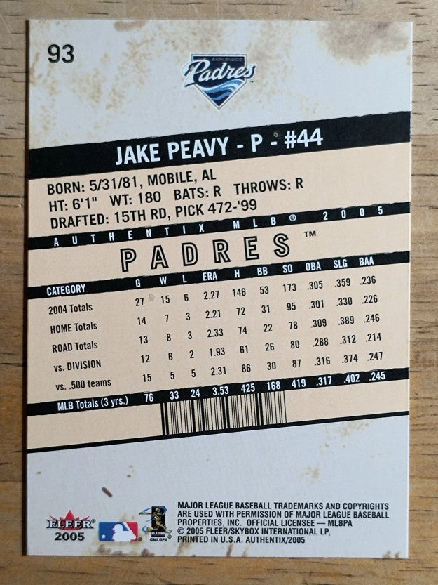 2005 Fleer Authentix #93 Jake Peavy