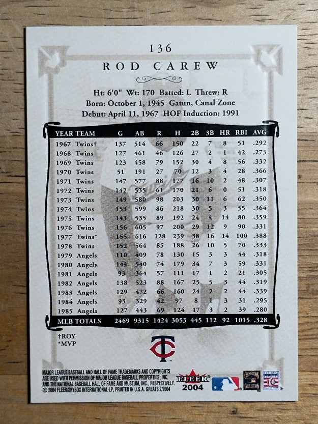 2004 Greats of the Game #136 Rod Carew Twins