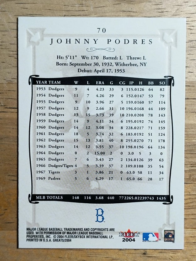2004 Greats of the Game #70 Johnny Podres