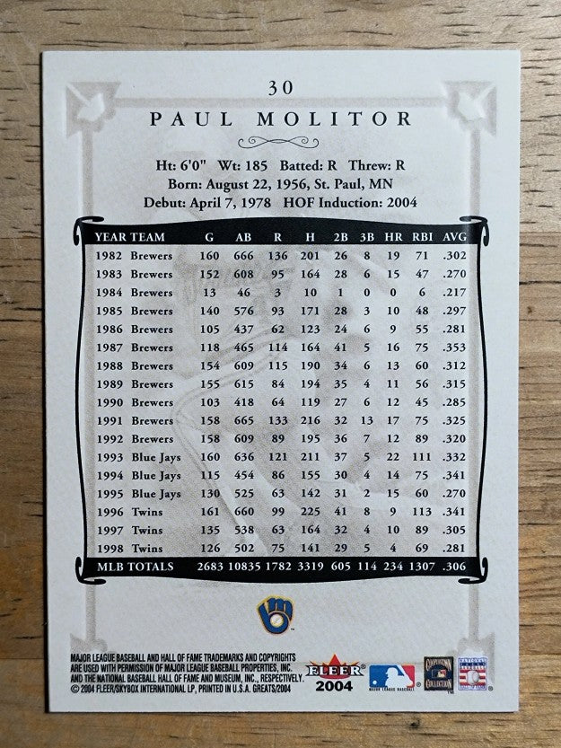 2004 Greats of the Game #30 Paul Molitor Brewers
