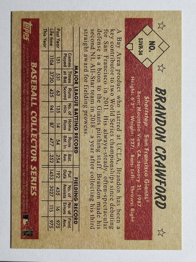 2019 Bowman Heritage #53VR34 Brandon Crawford