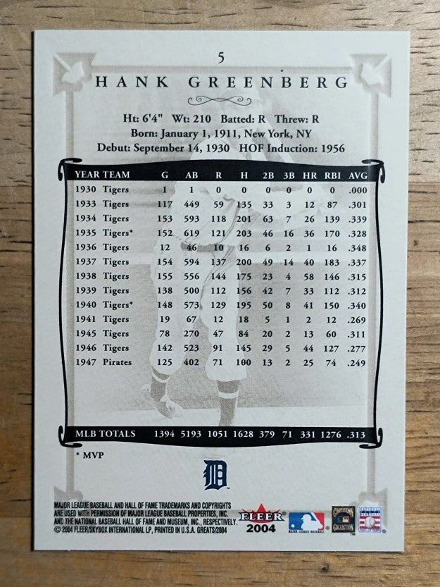 2004 Greats of the Game #5 Hank Greenberg