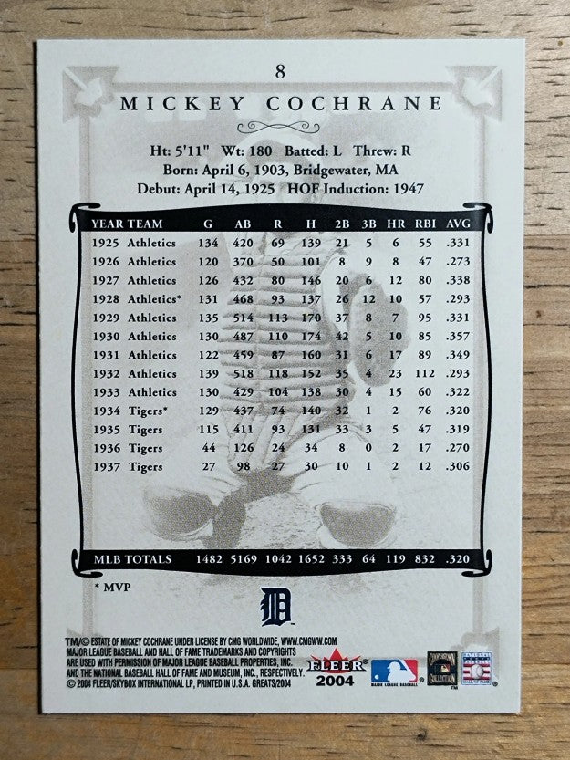 2004 Greats of the Game #8 Mickey Cochrane