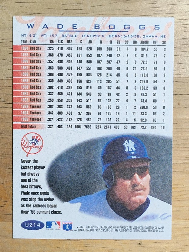 1996 Fleer Update #U214 Wade Boggs ENC