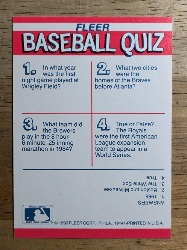 1990 Fleer Team Stickers #2 Braves/Cubs/Royals/Brewers