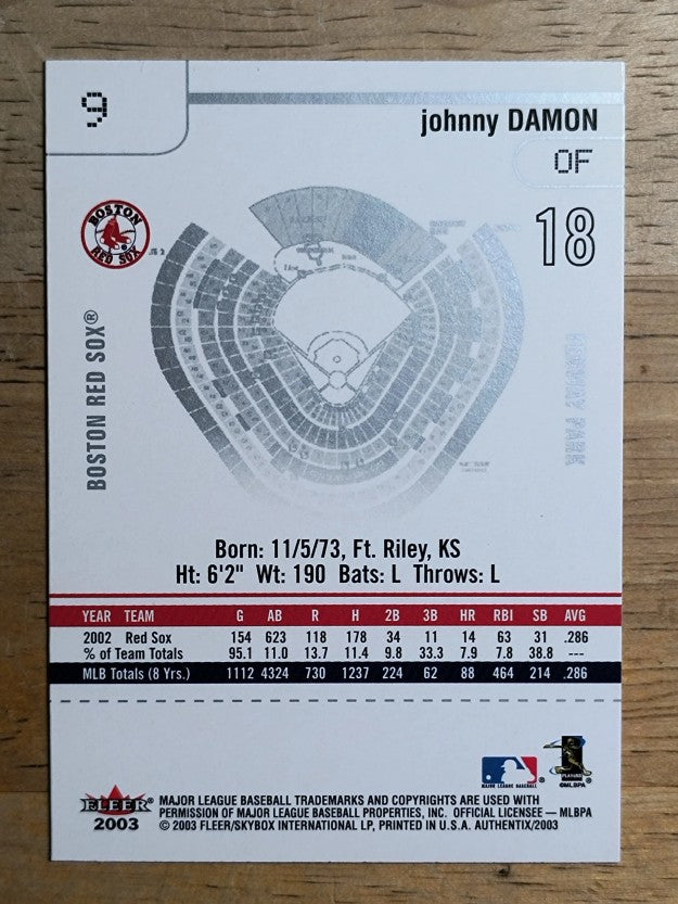2003 Fleer Authentix #9 Johnny Damon