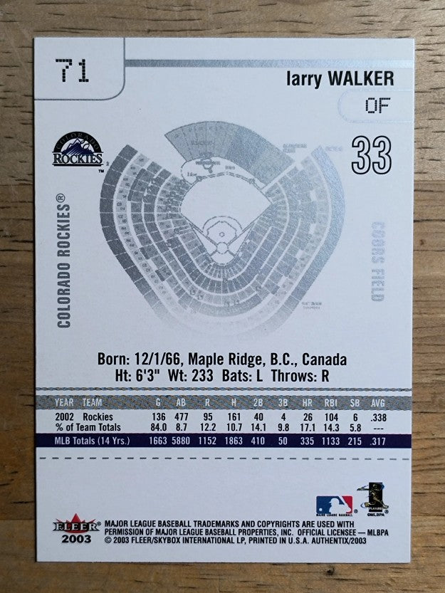2003 Fleer Authentix #71 Larry Walker