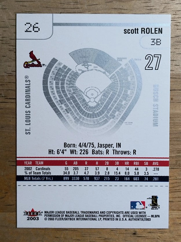 2003 Fleer Authentix #26 Scott Rolen