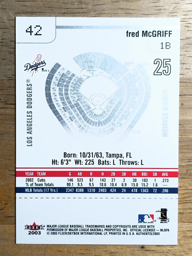 2003 Fleer Authentix #42 Fred McGriff