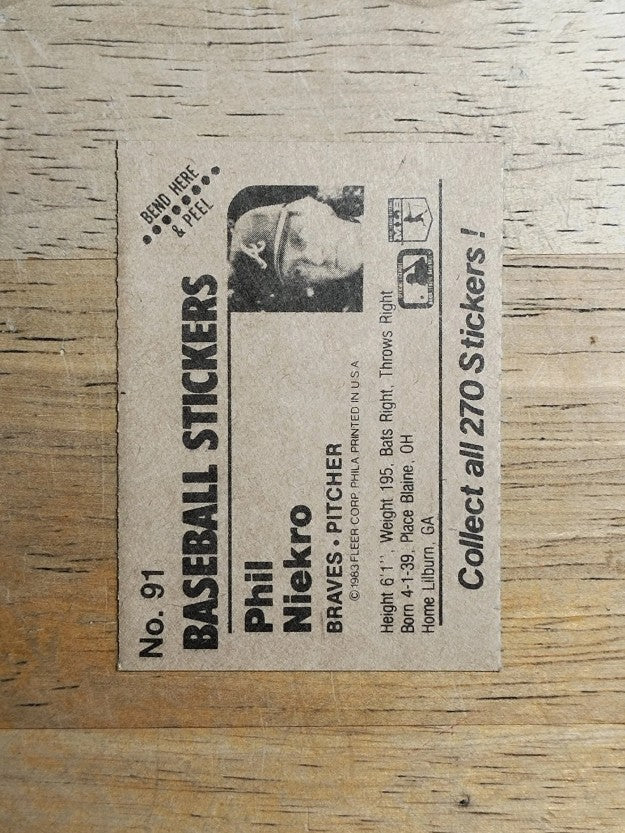 1983 Fleer Stickers #91 Phil Niekro