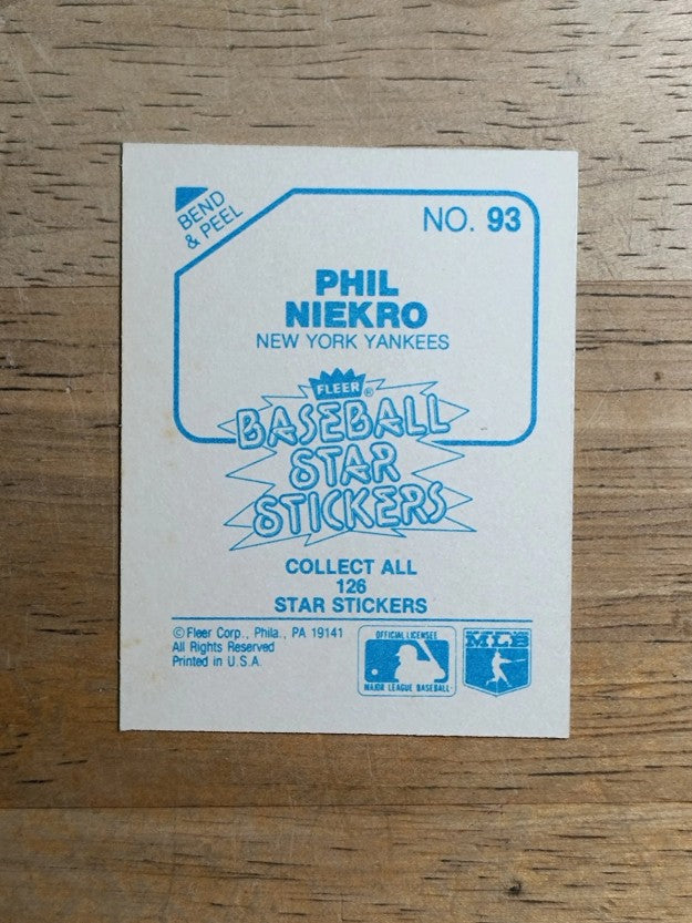 1985 Fleer Star Stickers #93 Phil Niekro
