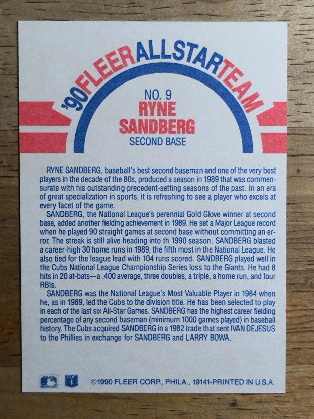 1990 Fleer All-Stars #9 Ryne Sandberg
