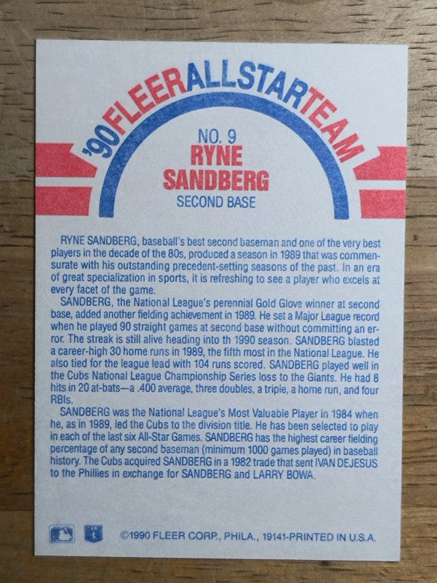 1990 Fleer All-Stars #9 Ryne Sandberg