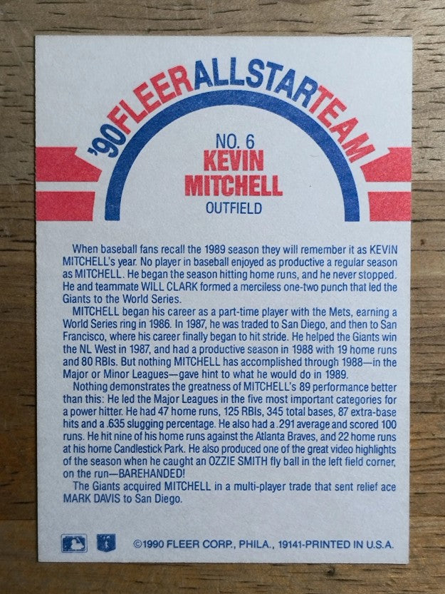 1990 Fleer All-Stars #6 Kevin Mitchell