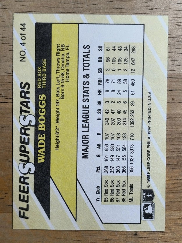 1989 Fleer Superstars #4 Wade Boggs