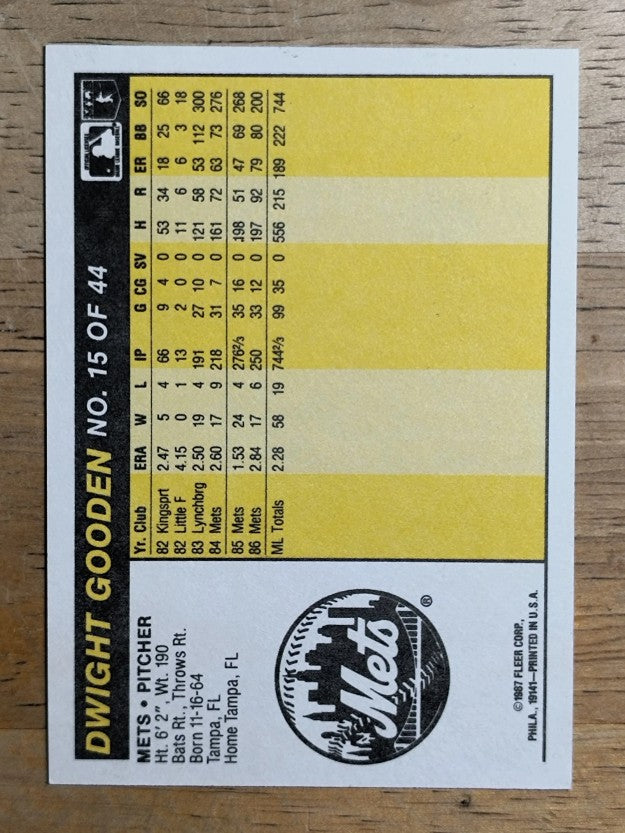 1987 Fleer Award Winners #15 Dwight Gooden