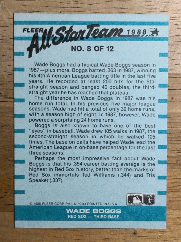 1988 Fleer All-Stars #8 Wade Boggs