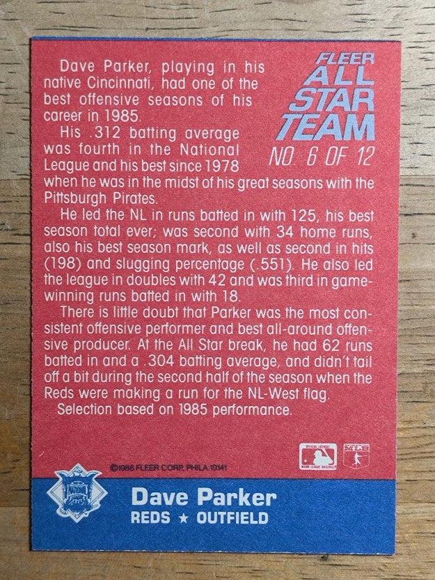 1986 Fleer All-Stars #6 Dave Parker