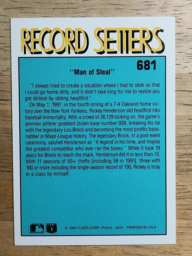 1992 Fleer #681 Rickey Henderson RS
