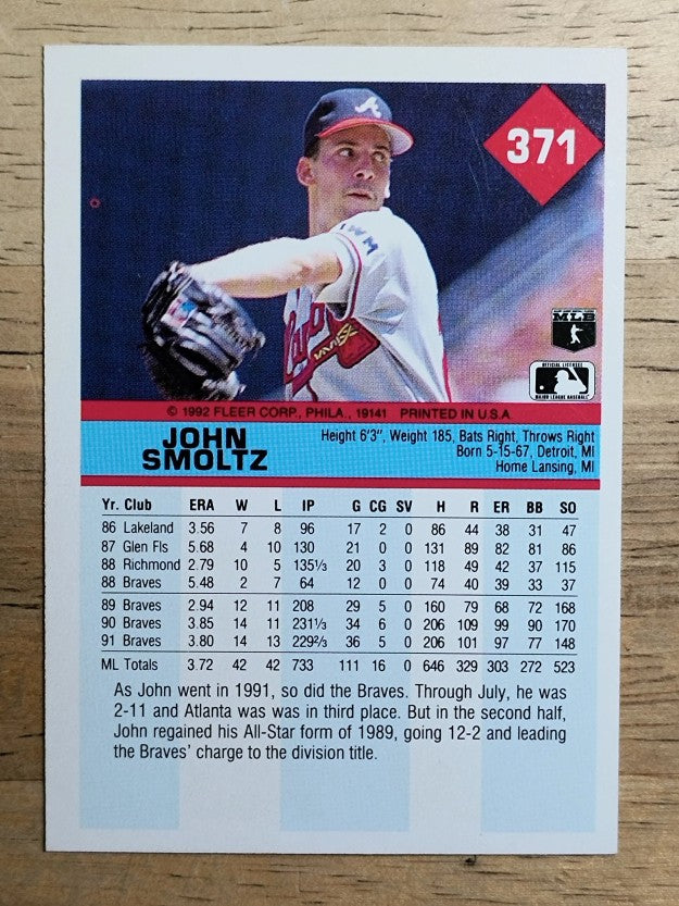 1992 Fleer #371 John Smoltz