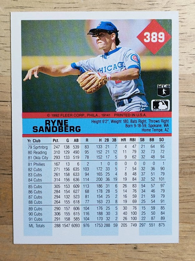 1992 Fleer #389 Ryne Sandberg