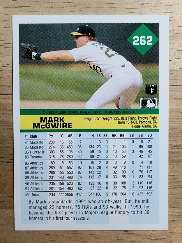 1992 Fleer #262 Mark McGwire