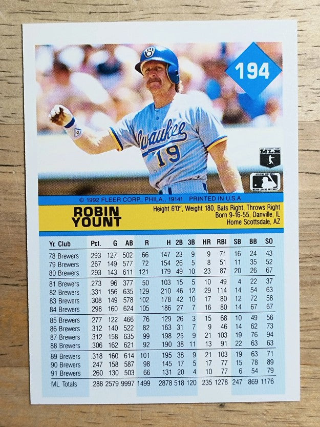 1992 Fleer #194 Robin Yount