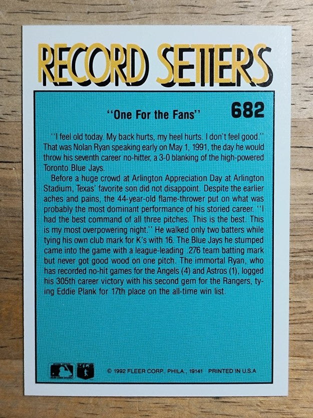 1992 Fleer #682 Nolan Ryan RS