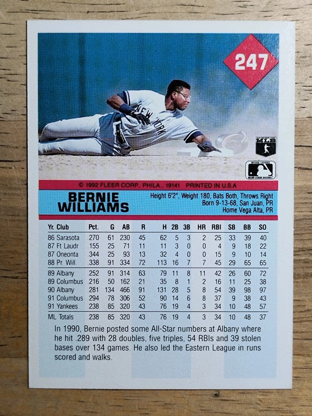 1992 Fleer #247 Bernie Williams