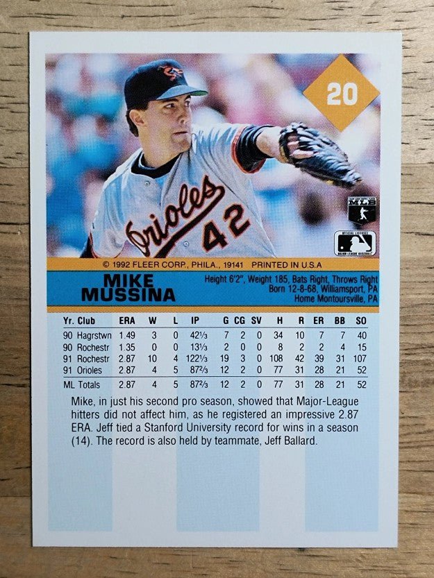 1992 Fleer #20 Mike Mussina