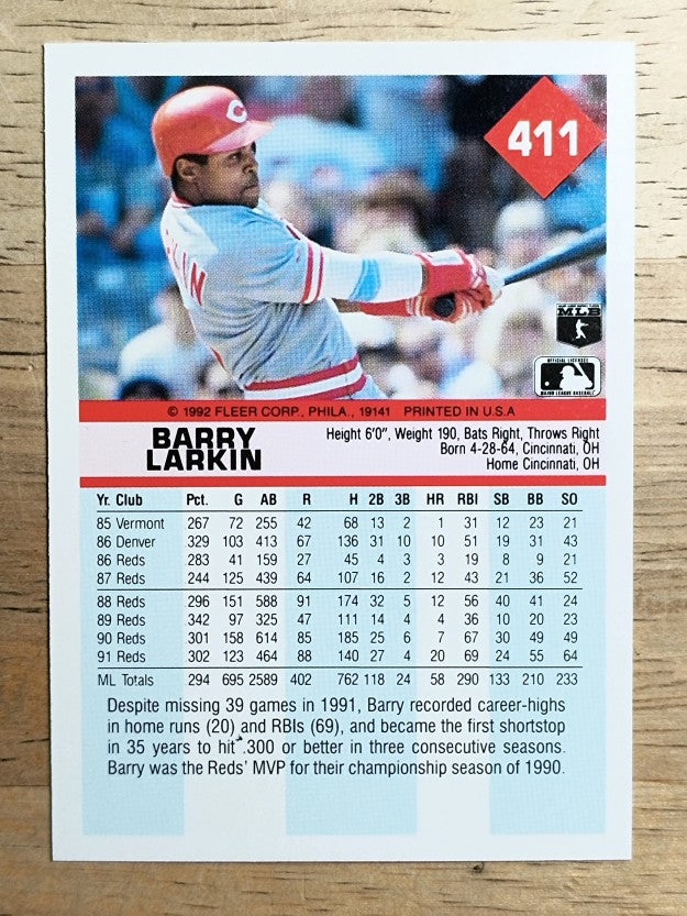 1992 Fleer #411 Barry Larkin