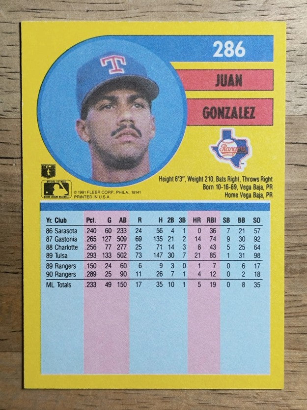 1991 Fleer #286 Juan Gonzalez