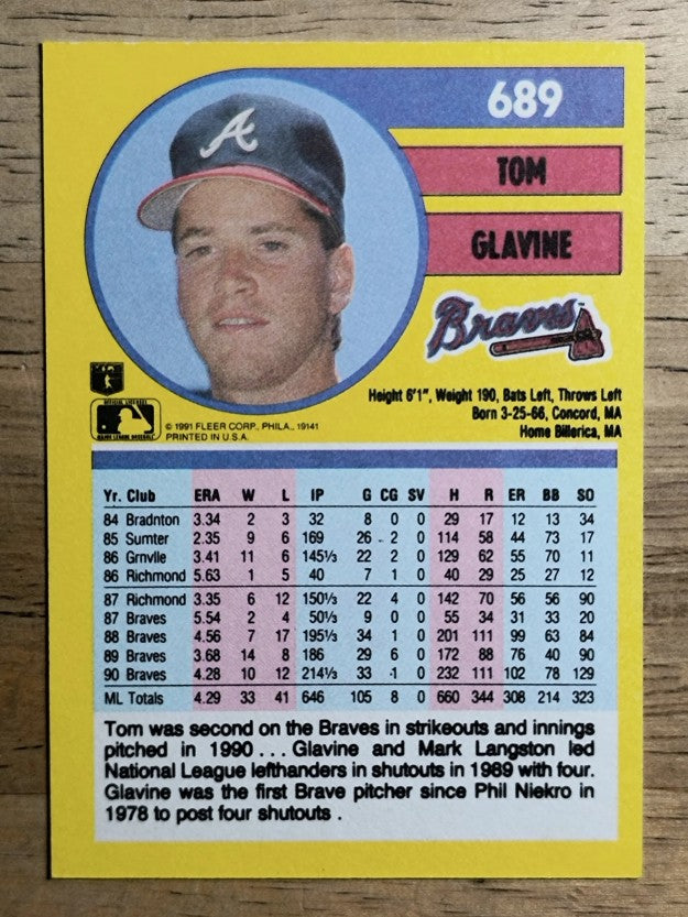 1991 Fleer #689 Tom Glavine