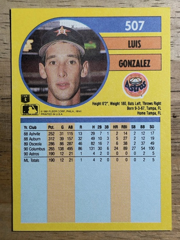 1991 Fleer #507 Luis Gonzalez RC