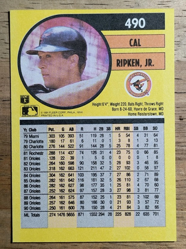 1991 Fleer #490 Cal Ripken
