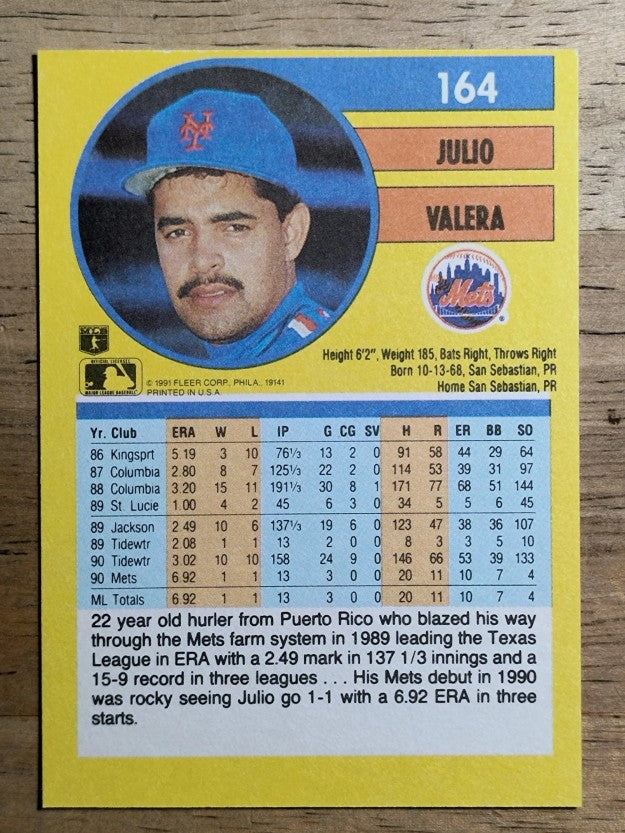 1991 Fleer #164 Julio Valera