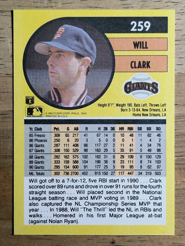 1991 Fleer #259 Will Clark