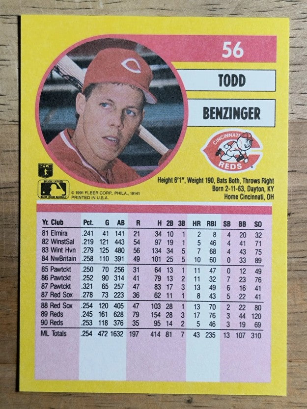 1991 Fleer #56 Todd Benzinger