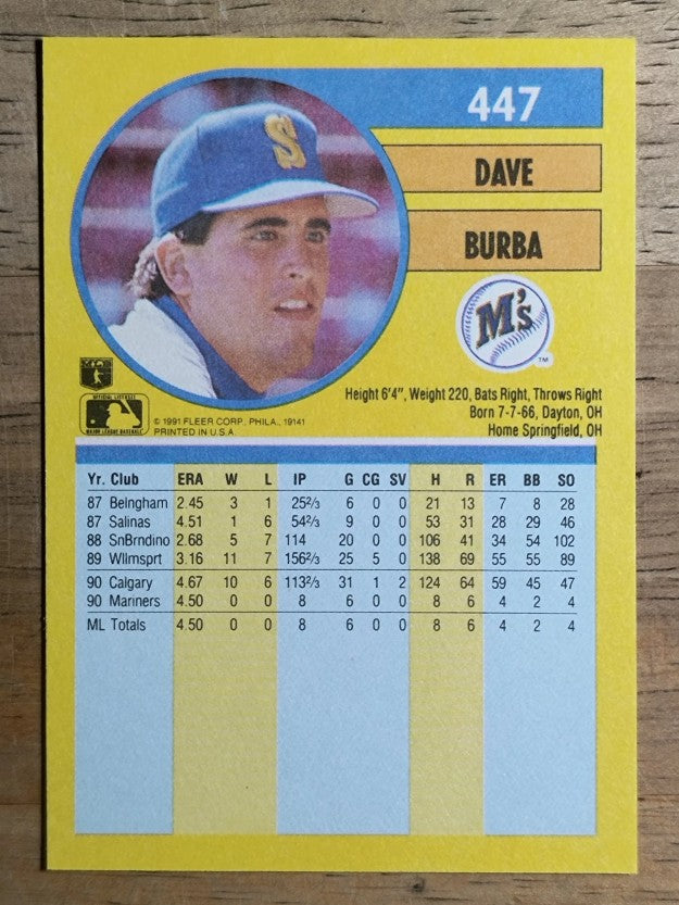 1991 Fleer #447 Dave Burba RC