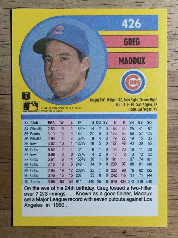 1991 Fleer #426 Greg Maddux