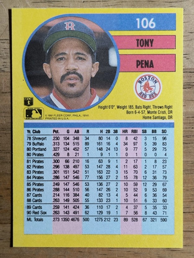 1991 Fleer #106 Tony Pena