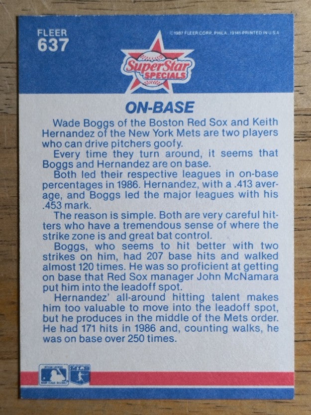 1987 Fleer #637 Wade Boggs/Keith Hernandez