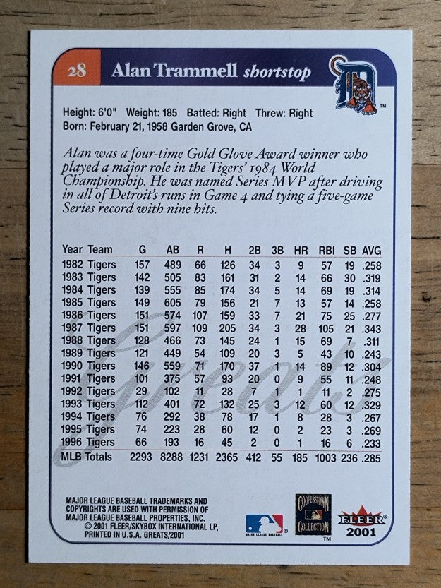 2001 Greats of the Game #28 Alan Trammell