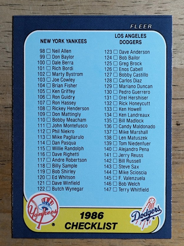 1986 Fleer #655 CL: Yankees/Dodgers/Angels/Reds