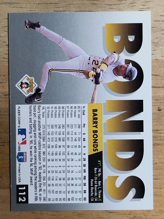 1993 Fleer #112 Barry Bonds
