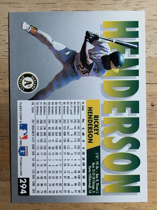 1993 Fleer #294 Rickey Henderson